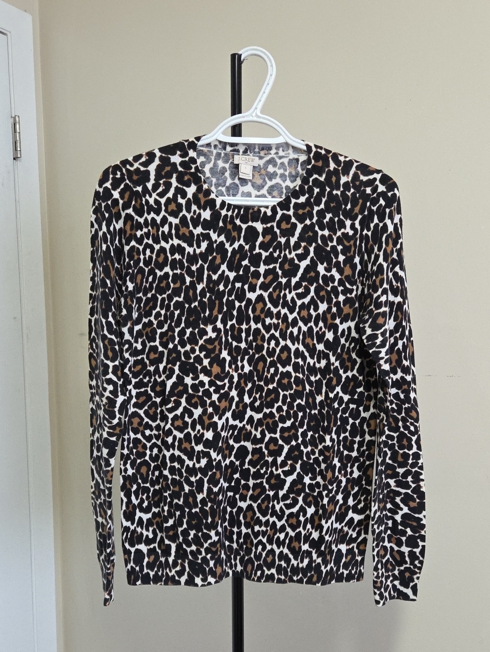 J. Crew 100% Cotton  Leopard Print Crewneck Sweater - Black & Brown